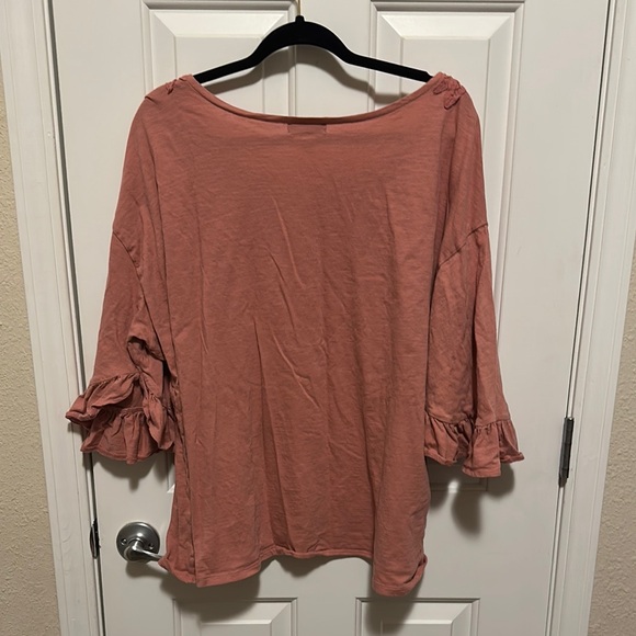 Lane Bryant Pink Bell Sleeve Blouse with Ruffled 3/4 Sleeves - Picture 6 of 6